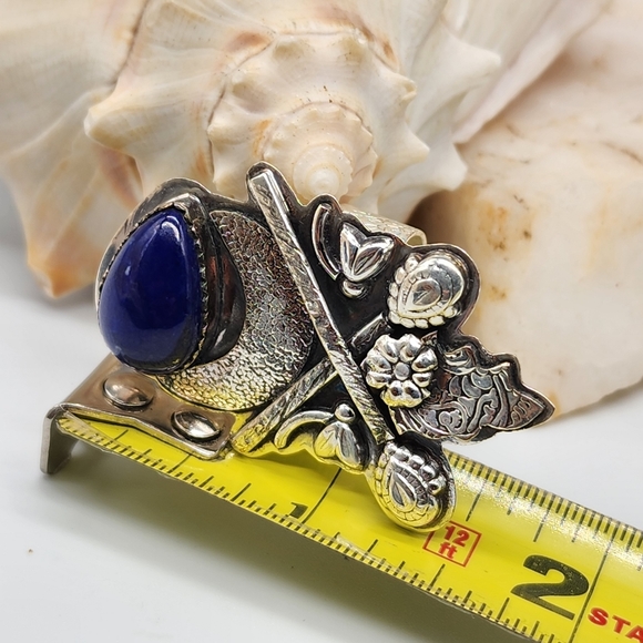 Natural Lapis Blue Stone Silver 925 Ring - Picture 8 of 9